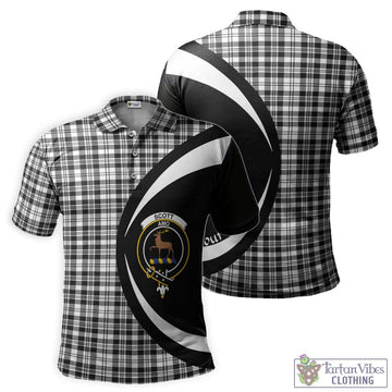 Scott Black White Tartan Men's Polo Shirt with Family Crest Circle Style