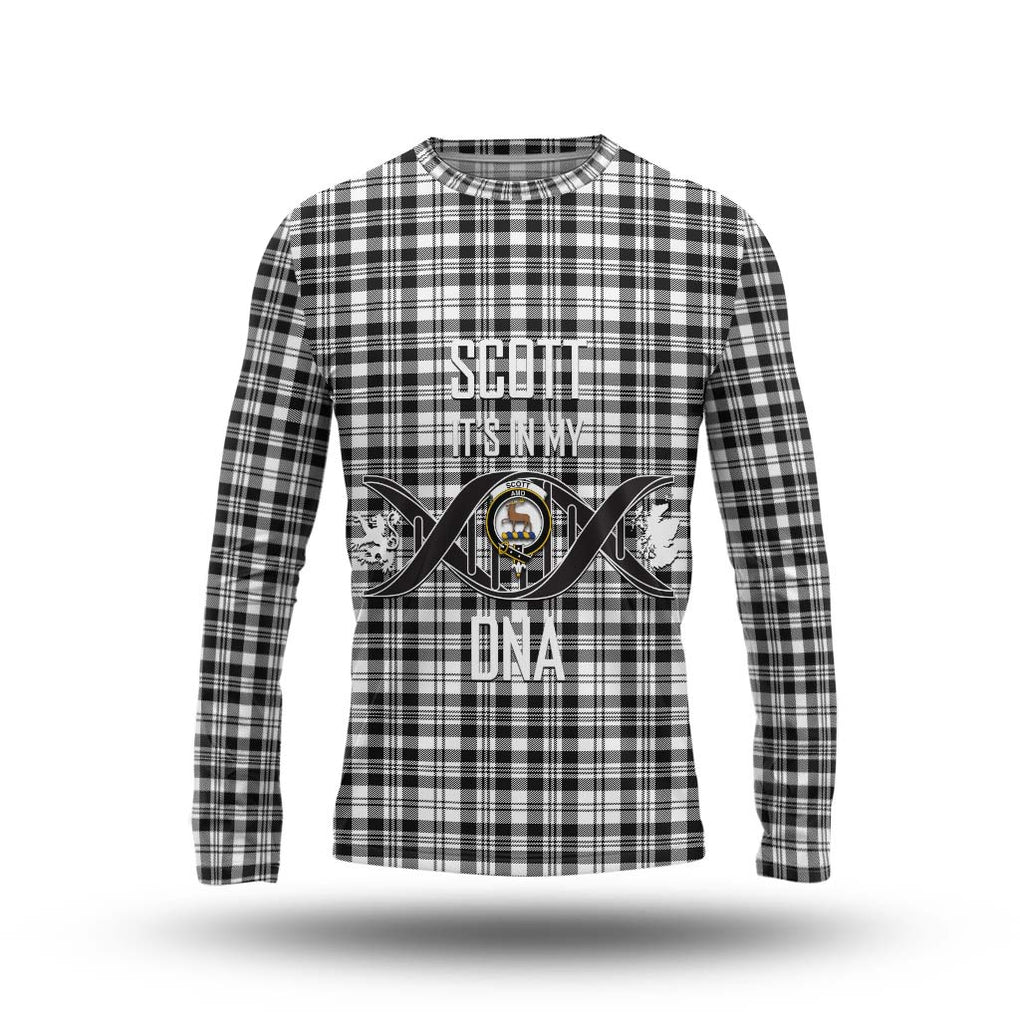 Scott Black White Tartan Long Sleeve T-Shirt with Family Crest DNA In Me Style Unisex - Tartanvibesclothing Shop