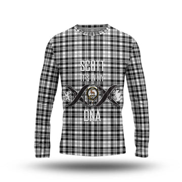 Scott Black White Tartan Long Sleeve T-Shirt with Family Crest DNA In Me Style