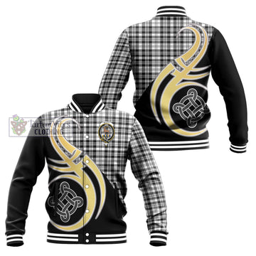 Scott Black White Tartan Baseball Jacket with Family Crest and Celtic Symbol Style