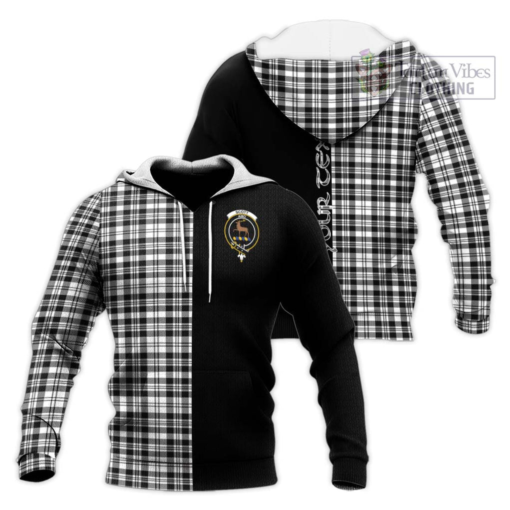 Scott Black White Tartan Knitted Hoodie with Family Crest and Half Of Me Style Unisex Knitted Pullover Hoodie - Tartanvibesclothing Shop