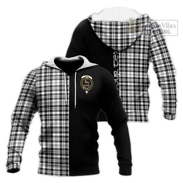 Scott Black White Tartan Knitted Hoodie with Family Crest and Half Of Me Style