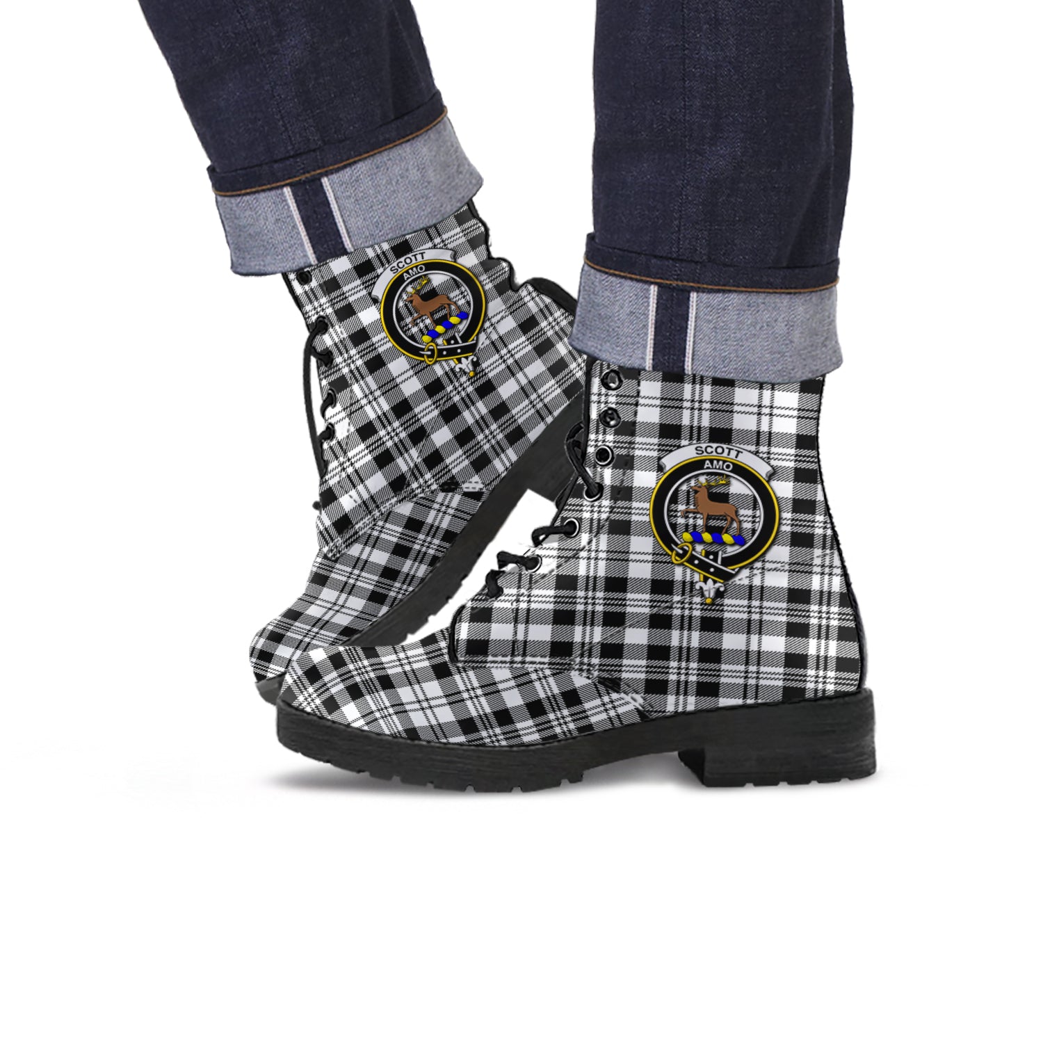 scott-black-white-tartan-leather-boots-with-family-crest