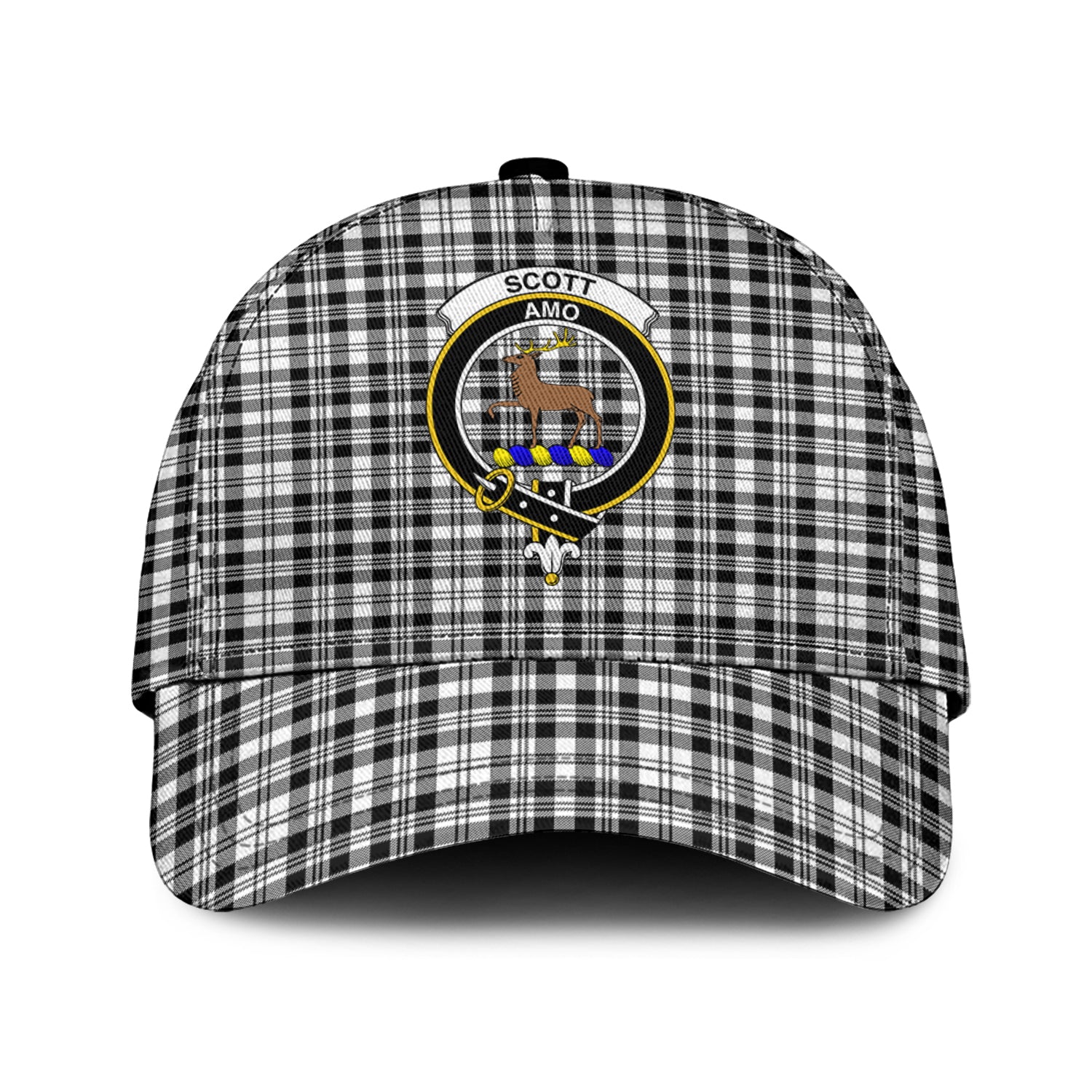 Scott Black White Tartan Classic Cap with Family Crest Classic Cap Universal Fit - Tartan Vibes Clothing