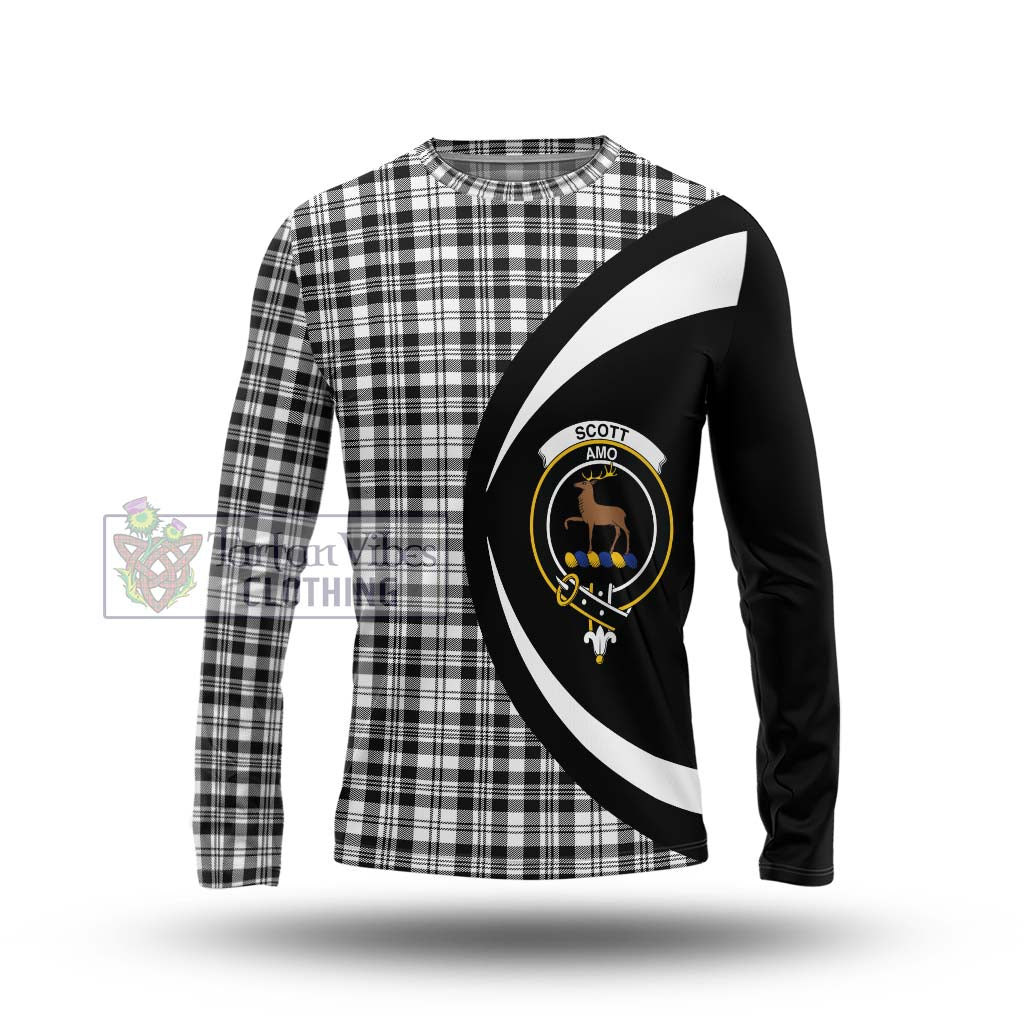 Scott Black White Tartan Long Sleeve T-Shirt with Family Crest Circle Style Unisex - Tartan Vibes Clothing