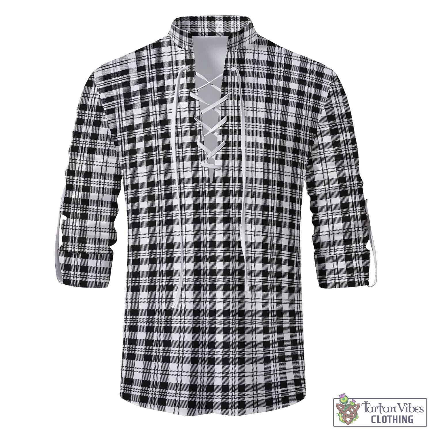 Tartan Vibes Clothing Scott Black White Tartan Men's Scottish Traditional Jacobite Ghillie Kilt Shirt