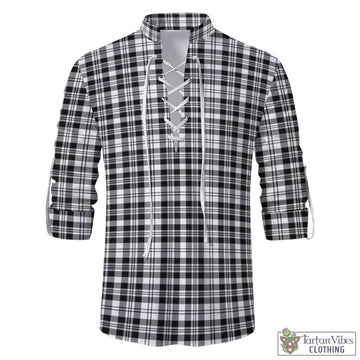 Scott Black White Tartan Men's Scottish Traditional Jacobite Ghillie Kilt Shirt