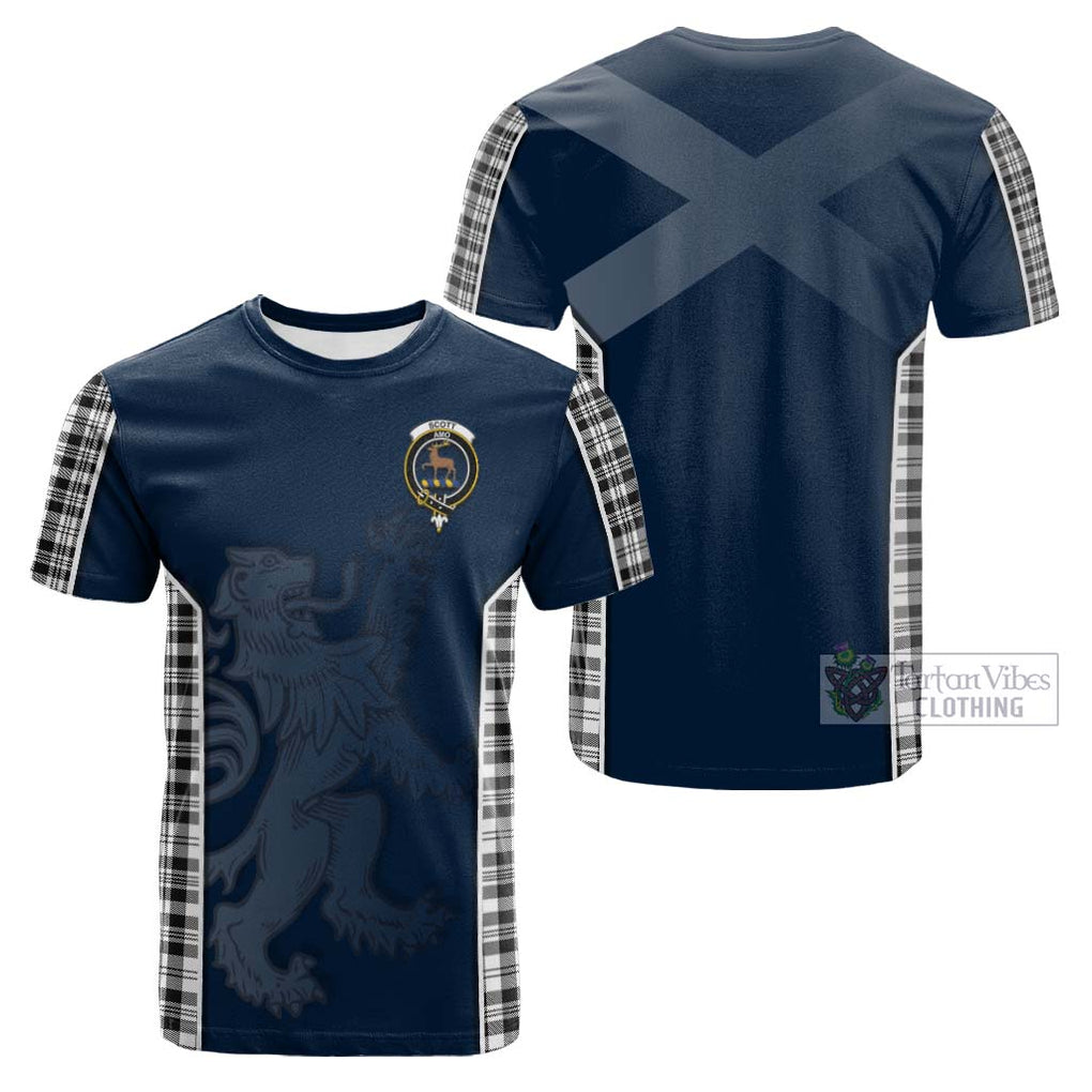 Tartan Vibes Clothing Scott Black White Tartan Cotton T-shirt with Family Crest and Lion Rampant Vibes Sport Style