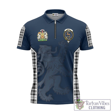 Scott Black White Tartan Zipper Polo Shirt with Family Crest and Lion Rampant Vibes Sport Style