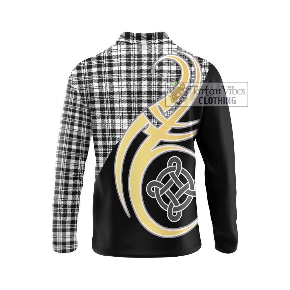 Scott Black White Tartan Long Sleeve Polo Shirt with Family Crest and Celtic Symbol Style - Tartan Vibes Clothing