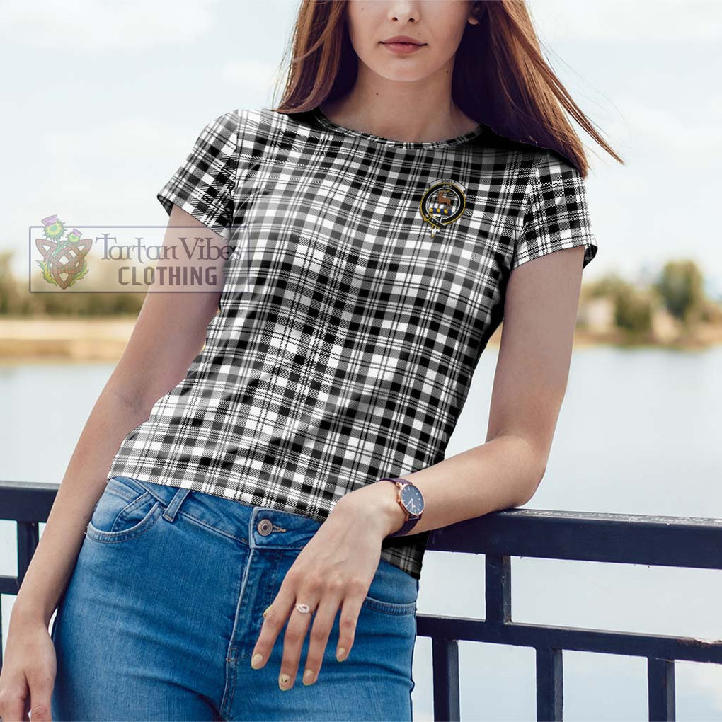 Scott Black White Tartan Cotton T-Shirt with Family Crest Women's Shirt - Tartanvibesclothing Shop