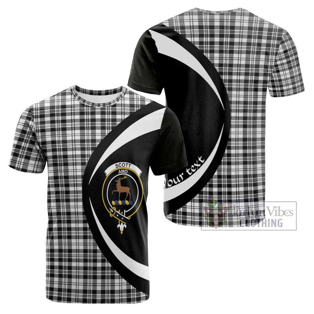 Tartan Vibes Clothing Scott Black White Tartan Cotton T-shirt with Family Crest Circle Style