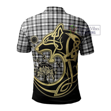 Scott Black White Tartan Polo Shirt with Family Crest Celtic Wolf Style