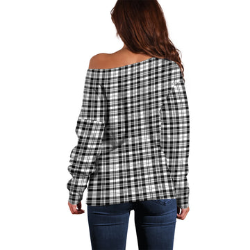 Scott Black White Tartan Off Shoulder Women Sweater with Family Crest