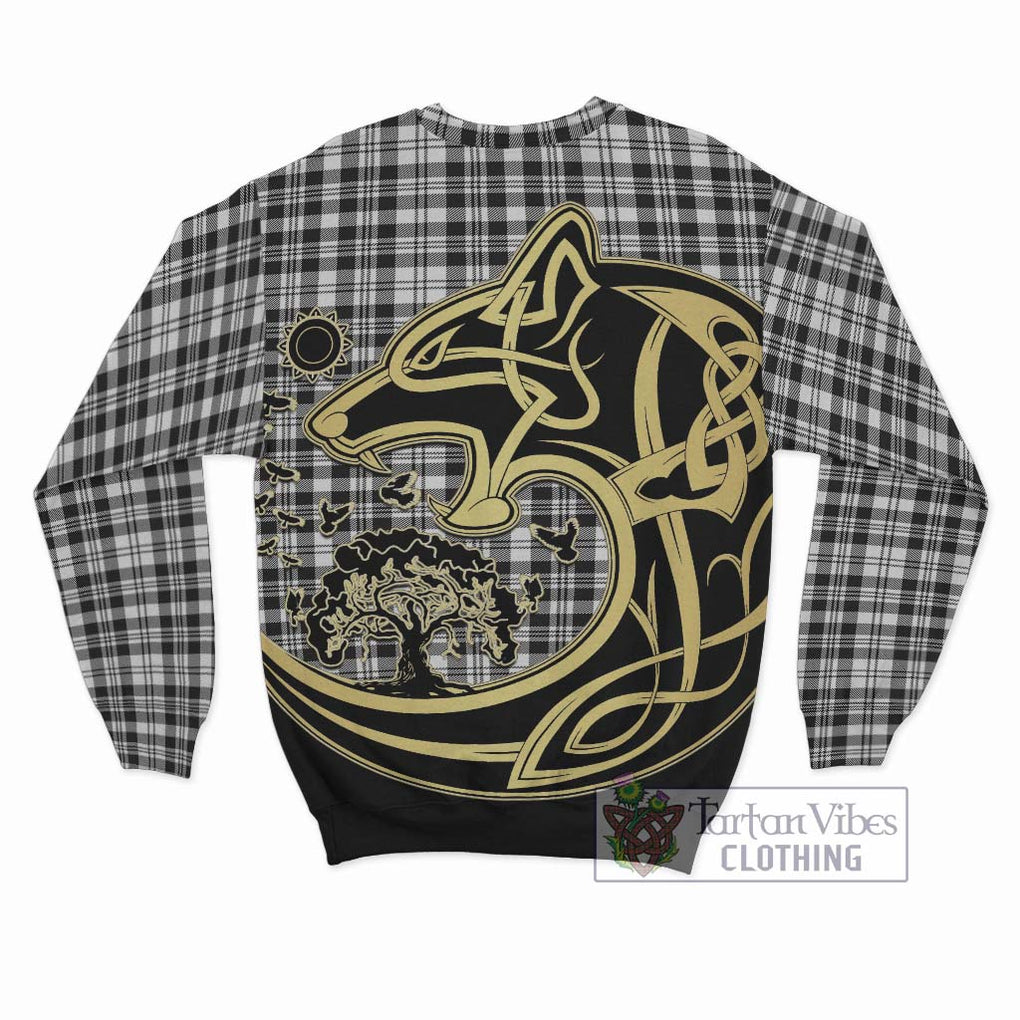 Scott Black White Tartan Sweatshirt with Family Crest Celtic Wolf Style - Tartan Vibes Clothing