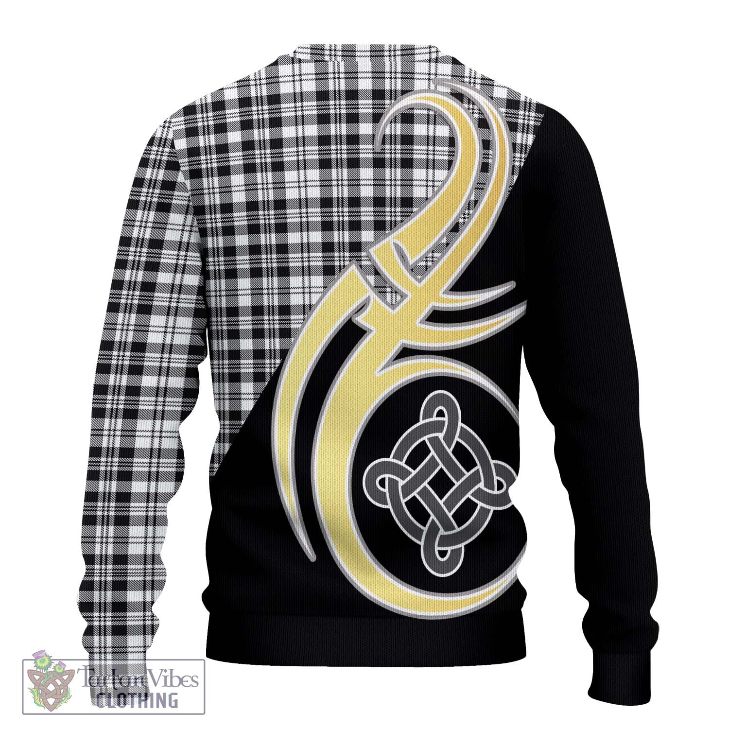 Scott Black White Tartan Knitted Sweater with Family Crest and Celtic Symbol Style - Tartan Vibes Clothing