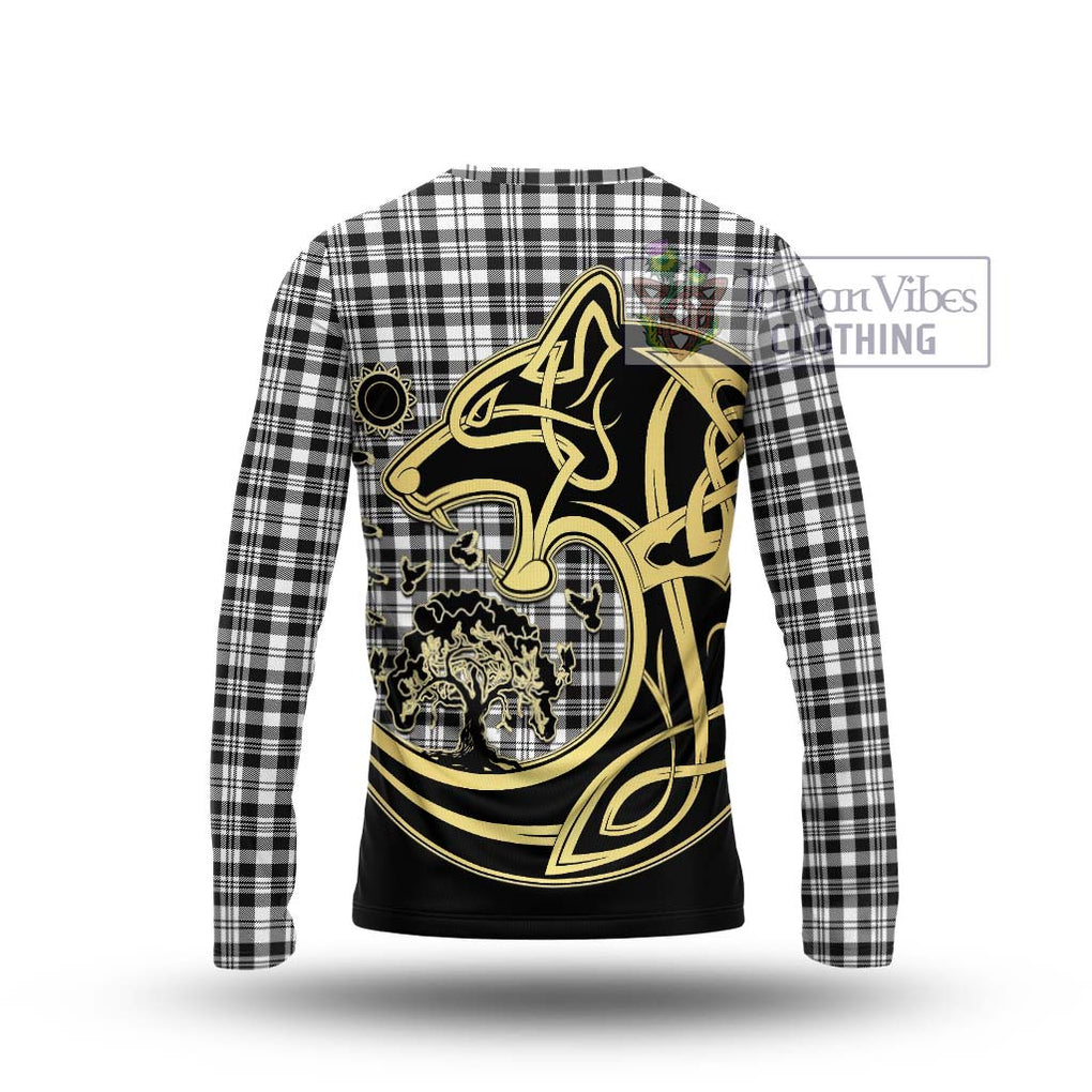 Scott Black White Tartan Long Sleeve T-Shirt with Family Crest Celtic Wolf Style - Tartan Vibes Clothing