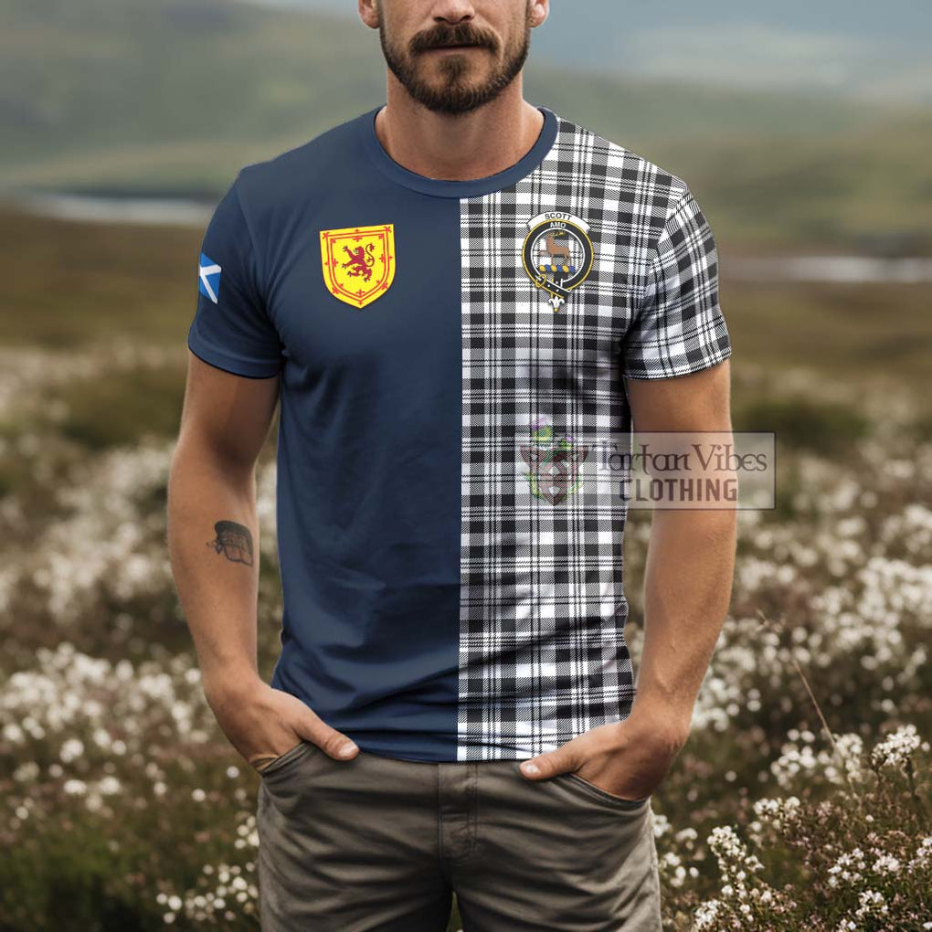 Tartan Vibes Clothing Scott Black White Tartan T-Shirt Alba with Scottish Lion Royal Arm Half Style