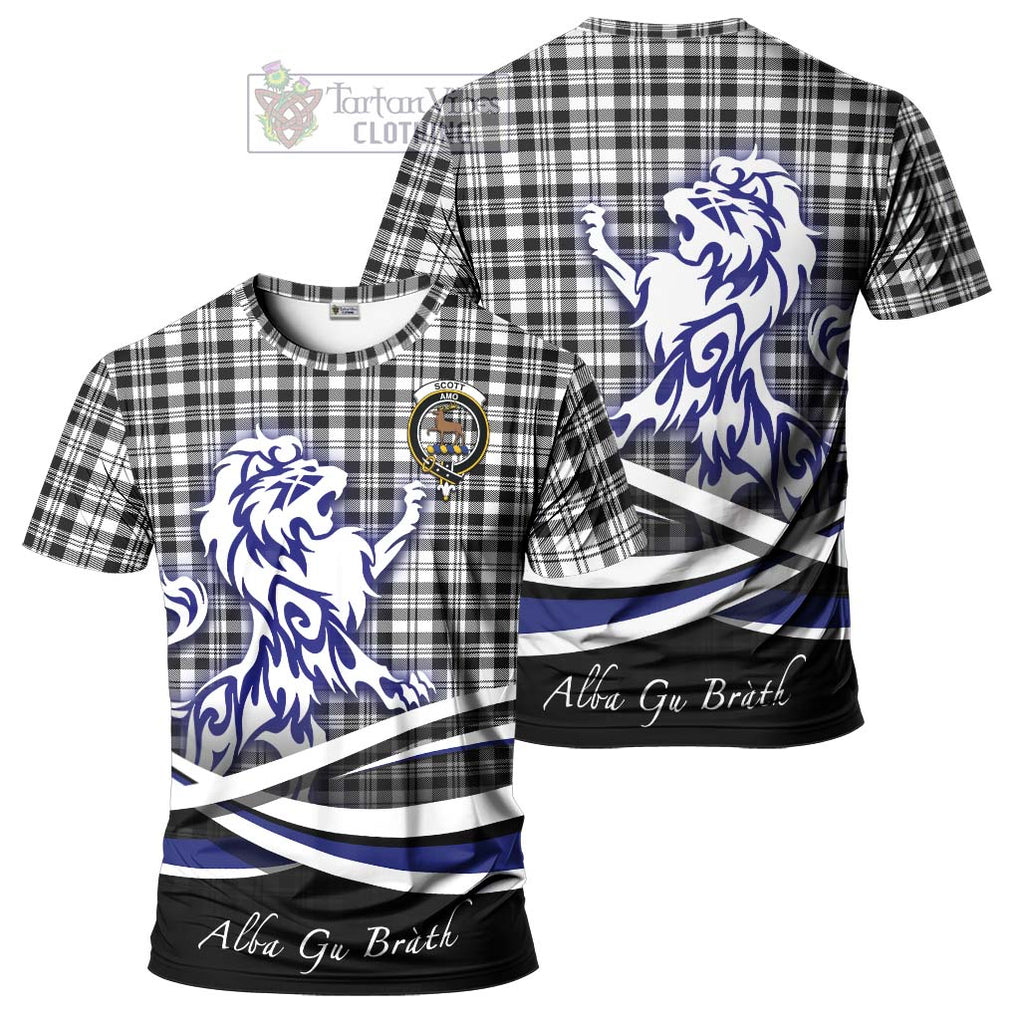 Tartan Vibes Clothing Scott Black White Tartan Cotton T-shirt with Alba Gu Brath Regal Lion Emblem