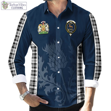 Scott Black White Tartan Long Sleeve Button Up Shirt with Family Crest and Scottish Thistle Vibes Sport Style