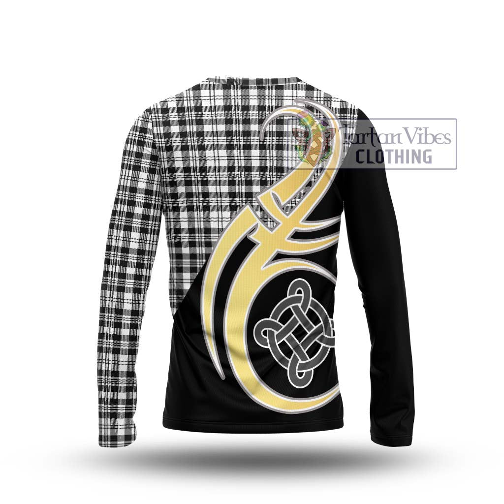 Scott Black White Tartan Long Sleeve T-Shirt with Family Crest and Celtic Symbol Style - Tartan Vibes Clothing