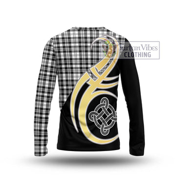 Scott Black White Tartan Long Sleeve T-Shirt with Family Crest and Celtic Symbol Style