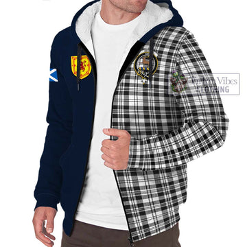 Scott Black White Tartan Sherpa Hoodie Alba with Scottish Lion Royal Arm Half Style