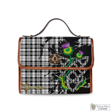 Scott Black White Tartan Waterproof Canvas Bag with Scotland Map and Thistle Celtic Accents