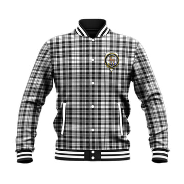 Scott Black White Tartan Baseball Jacket with Family Crest