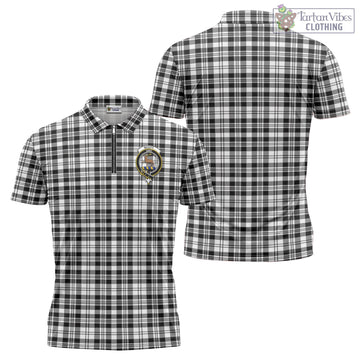 Scott Black White Tartan Zipper Polo Shirt with Family Crest