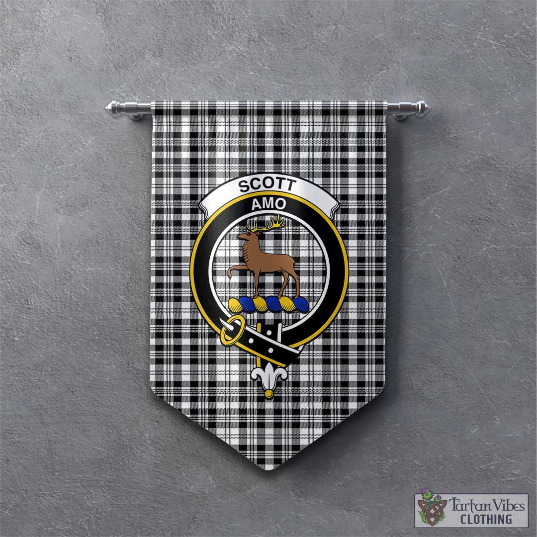 Tartan Vibes Clothing Scott Black White Tartan Gonfalon, Tartan Banner with Family Crest