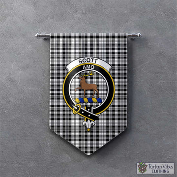 Scott Black White Tartan Gonfalon, Tartan Banner with Family Crest