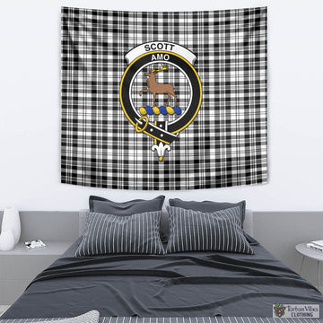 Scott Black White Tartan Tapestry Wall Hanging and Home Decor for Room with Family Crest