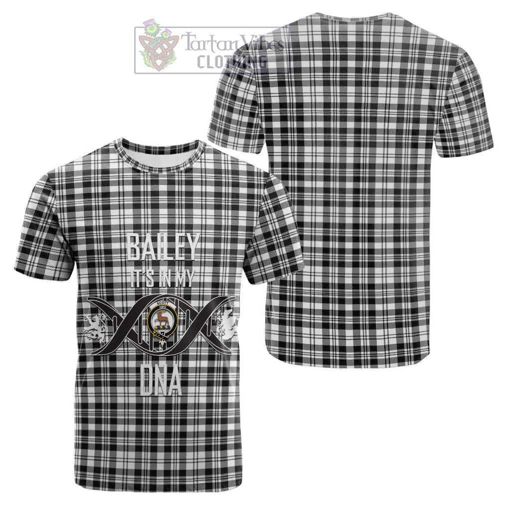 Tartan Vibes Clothing Scott Black White Tartan Cotton T-shirt with Family Crest DNA In Me Style