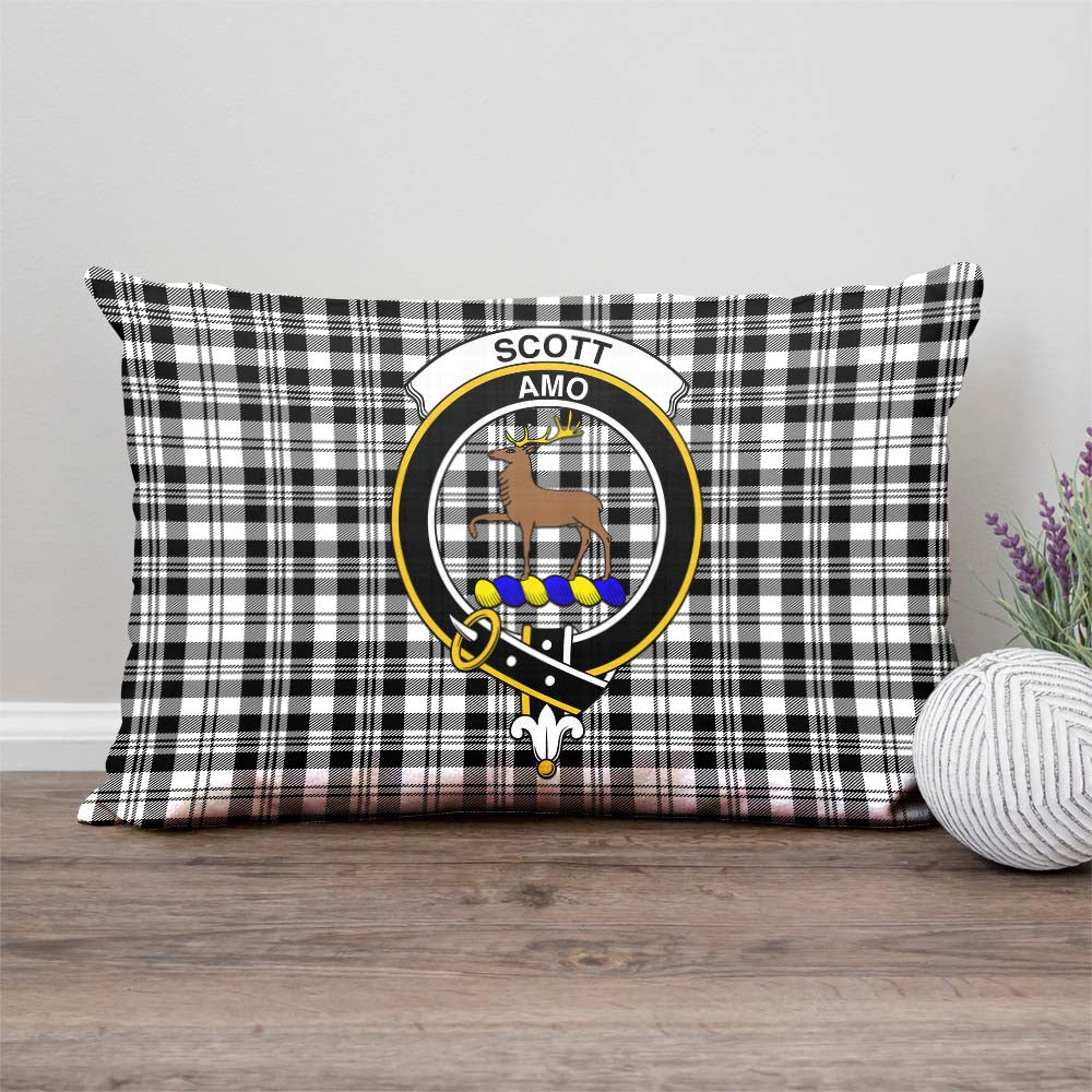 Scott Black White Tartan Pillow Cover with Family Crest Rectangle Pillow Cover - Tartanvibesclothing