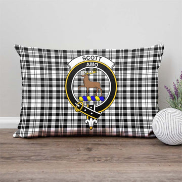 Scott Black White Tartan Pillow Cover with Family Crest