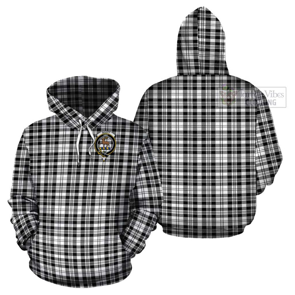 Scott Black White Tartan Cotton Hoodie with Family Crest Pullover Hoodie - Tartan Vibes Clothing