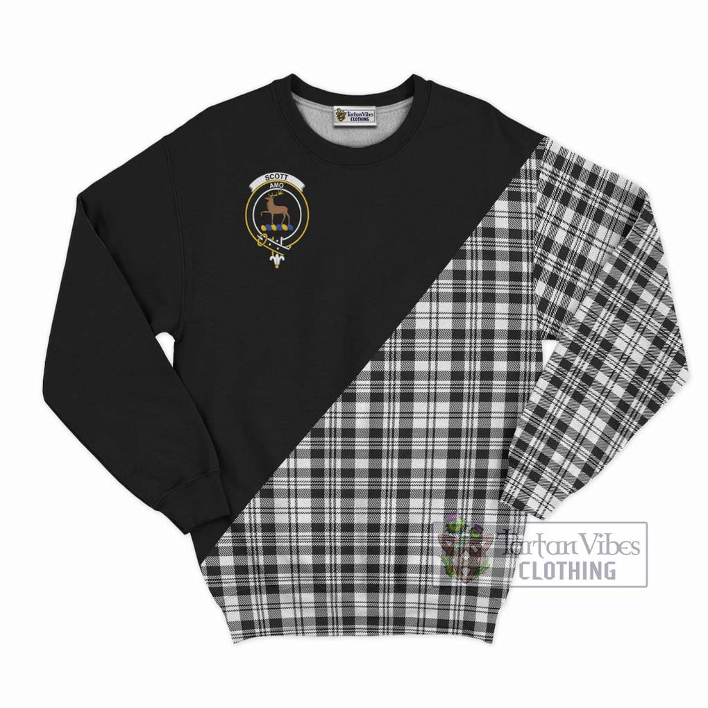 Scott Black White Tartan Sweatshirt with Family Crest and Military Logo Style - Tartanvibesclothing Shop