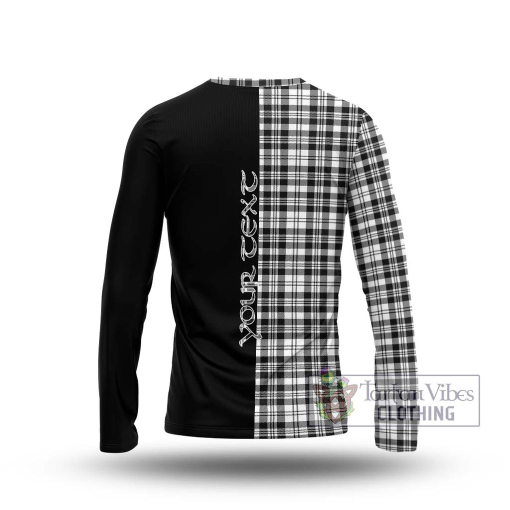 Scott Black White Tartan Long Sleeve T-Shirt with Family Crest and Half Of Me Style - Tartanvibesclothing Shop