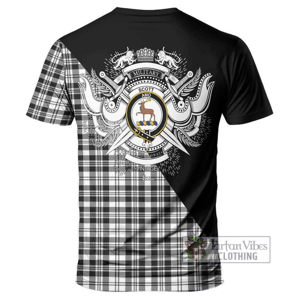 Scott Black White Tartan T-Shirt with Family Crest and Military Logo Style - Tartanvibesclothing Shop