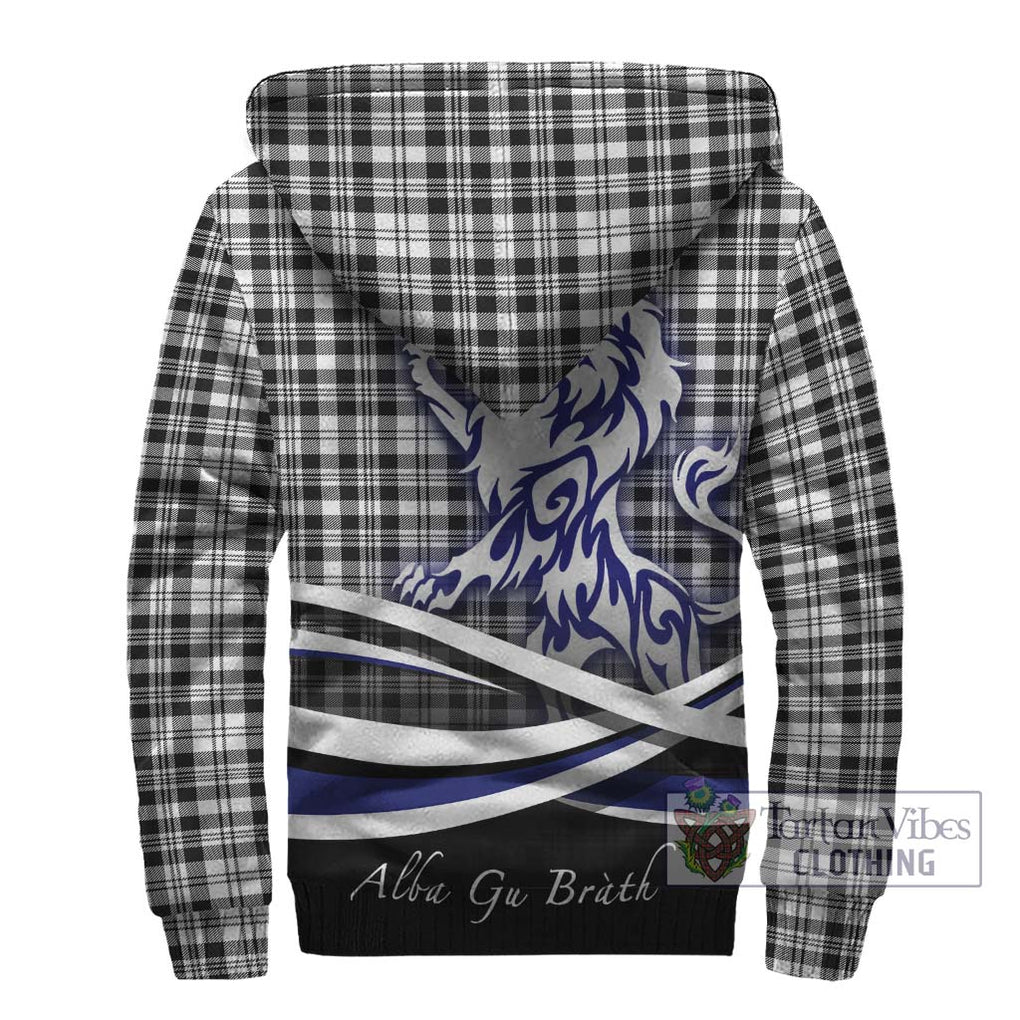 Scott Black White Tartan Sherpa Hoodie with Alba Gu Brath Regal Lion Emblem - Tartanvibesclothing Shop