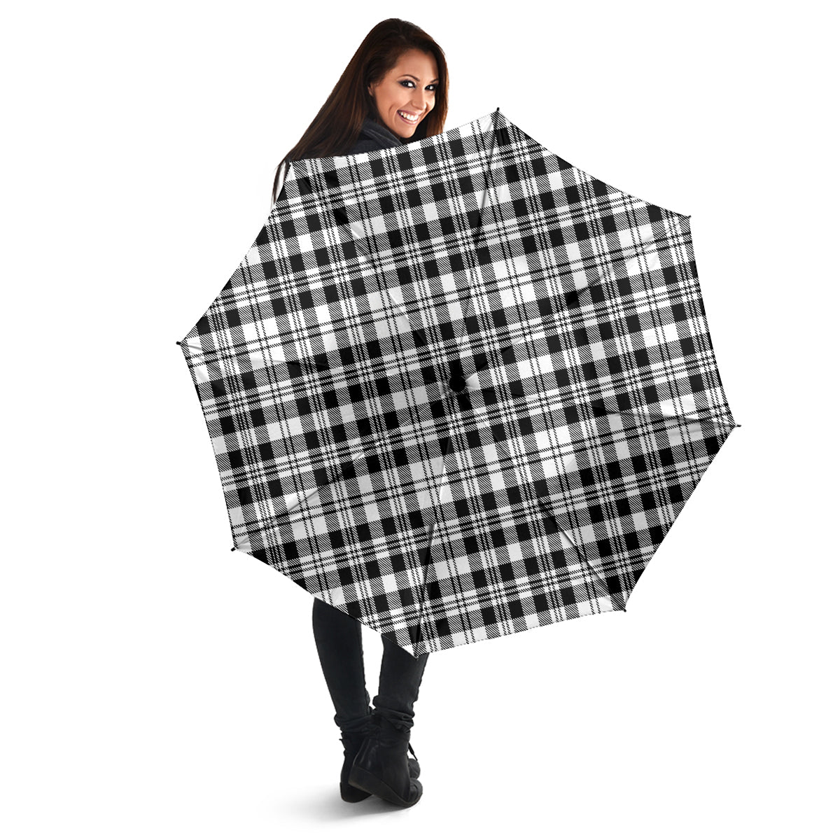 Scott Black White Tartan Umbrella - Tartanvibesclothing