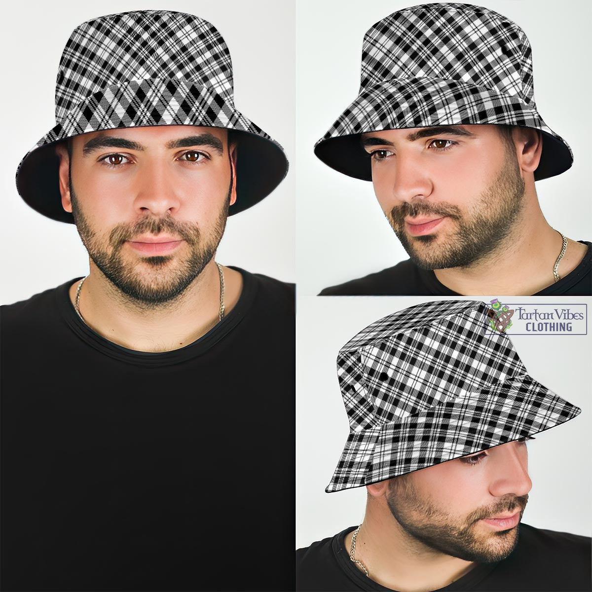 Tartan Vibes Clothing Scott Black White Tartan Bucket Hat