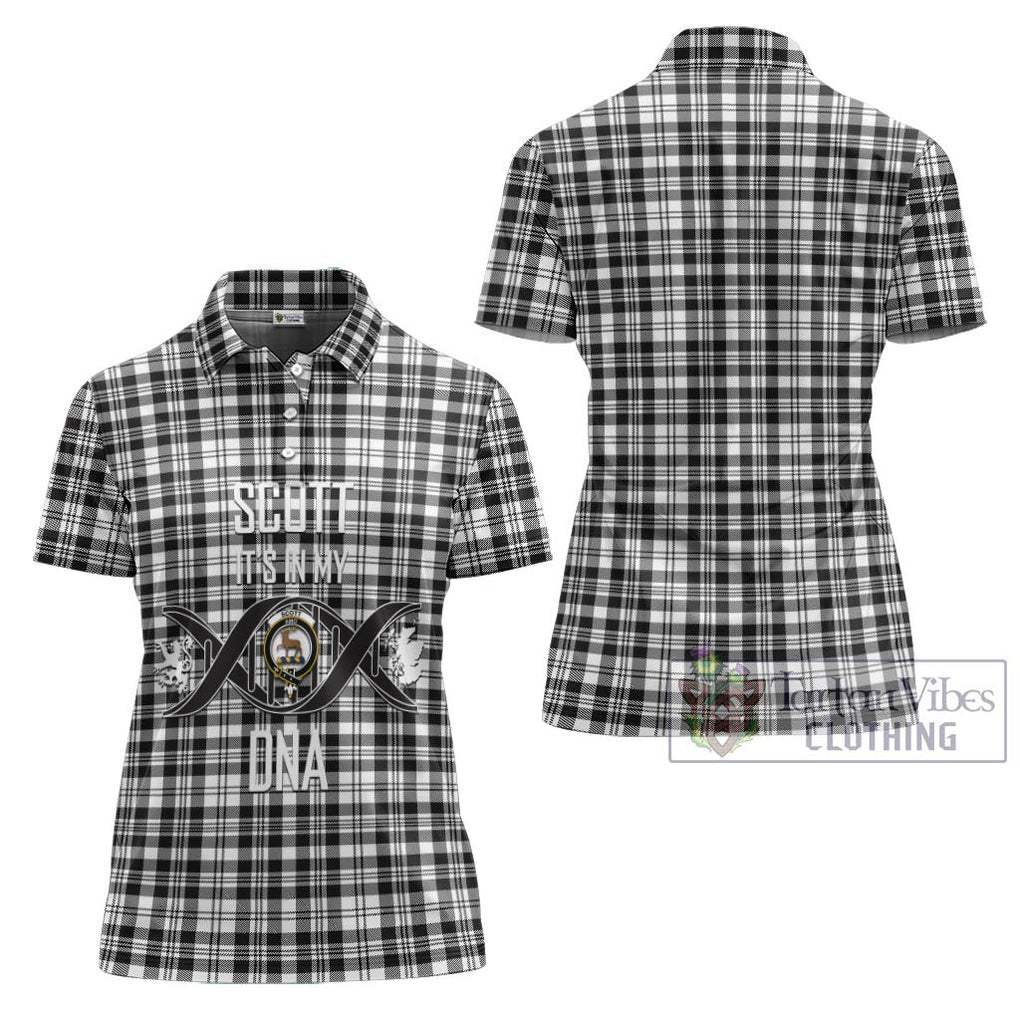 Scott Black White Tartan Women's Polo Shirt with Family Crest DNA In Me Style - Tartanvibesclothing Shop