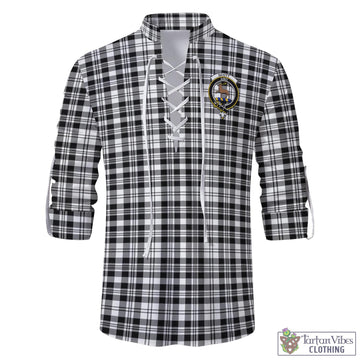 Scott Black White Tartan Men's Scottish Traditional Jacobite Ghillie Kilt Shirt with Family Crest