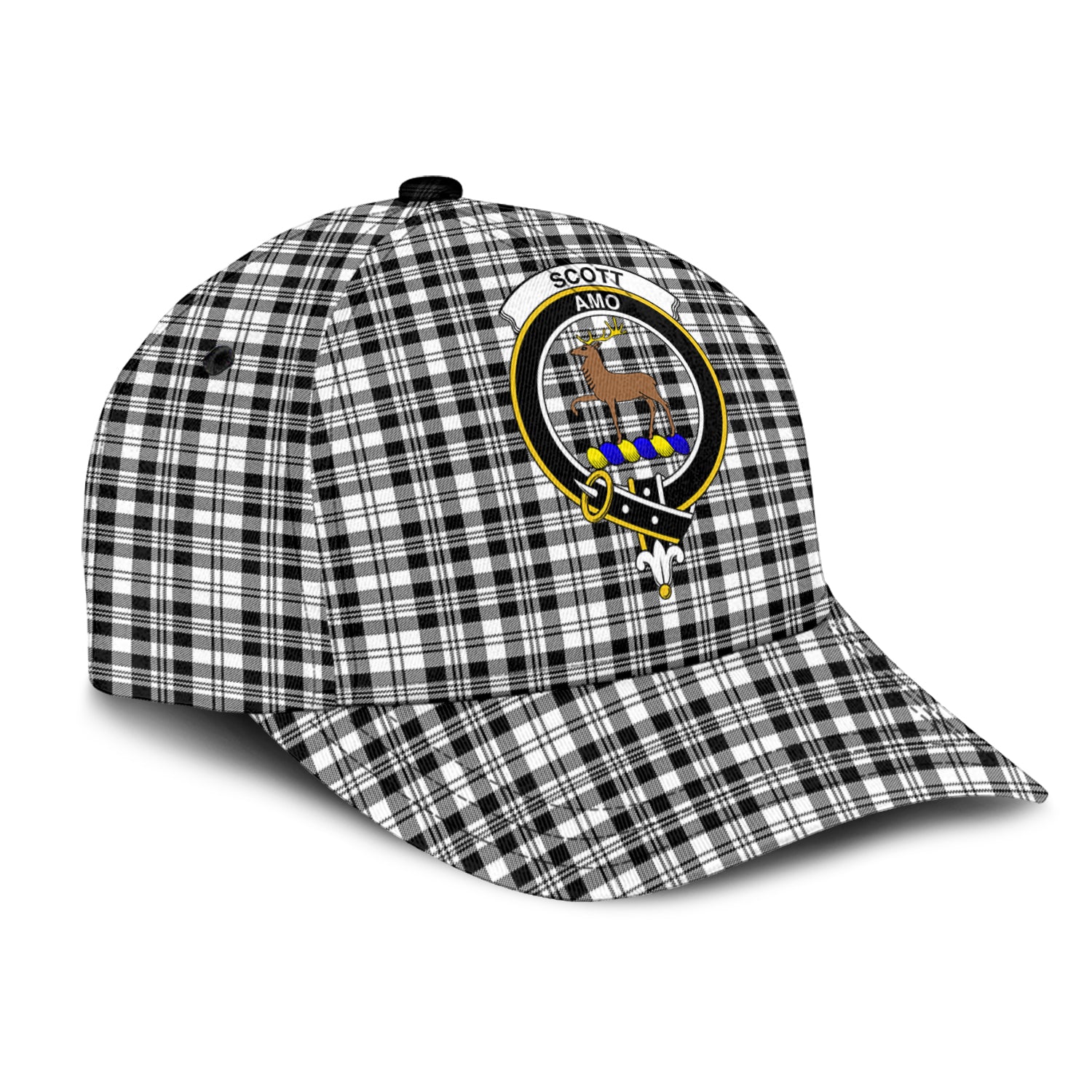 Scott Black White Tartan Classic Cap with Family Crest - Tartan Vibes Clothing