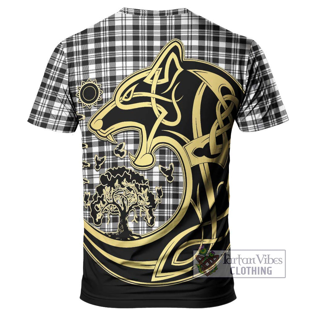 Scott Black White Tartan T-Shirt with Family Crest Celtic Wolf Style - Tartan Vibes Clothing