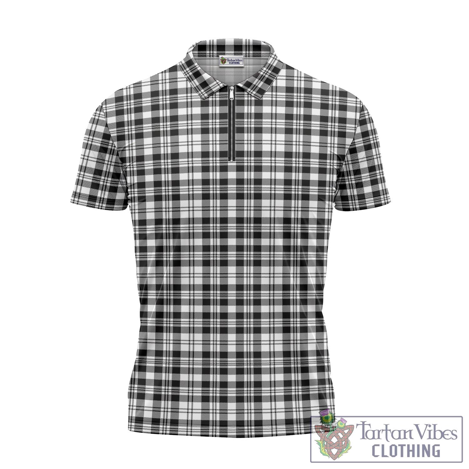 Tartan Vibes Clothing Scott Black White Tartan Zipper Polo Shirt