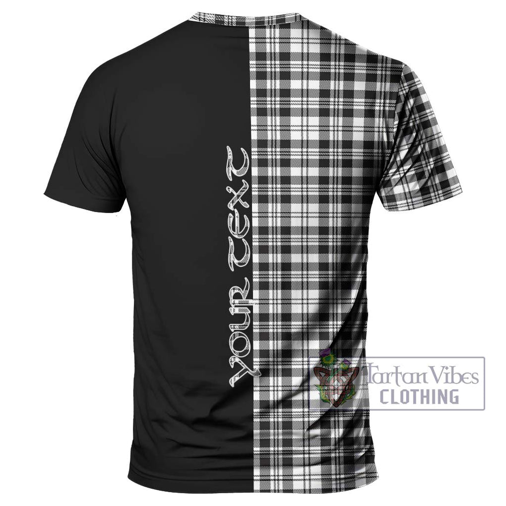 Scott Black White Tartan T-Shirt with Family Crest and Half Of Me Style - Tartanvibesclothing Shop