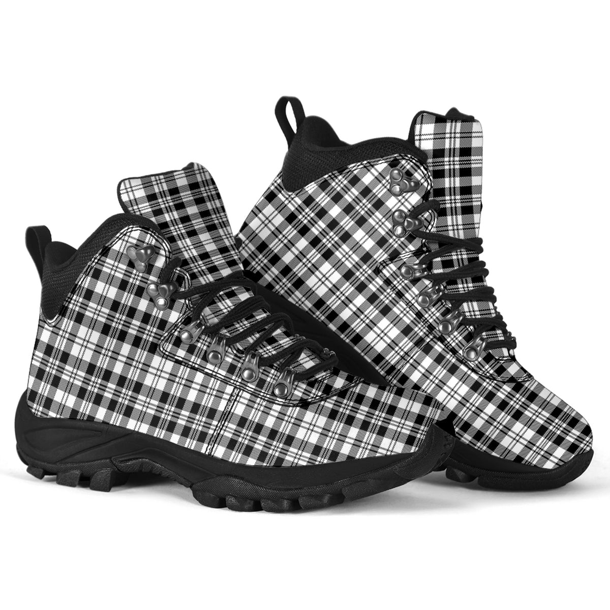 Scott Black White Tartan Alpine Boots - Tartanvibesclothing